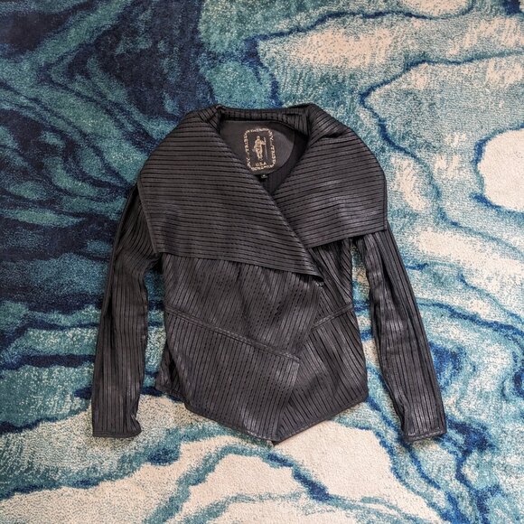 My Tribe Black Leather Jacket Open Front - Picture 6 of 9